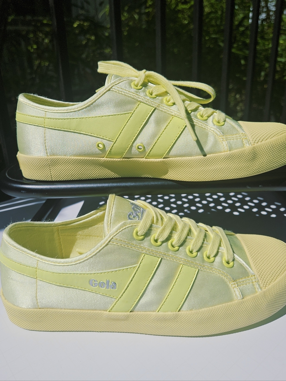 ​Gola Women's Size 9 Coaster Satin Neon Yellow Sneakers Silver Embroidery